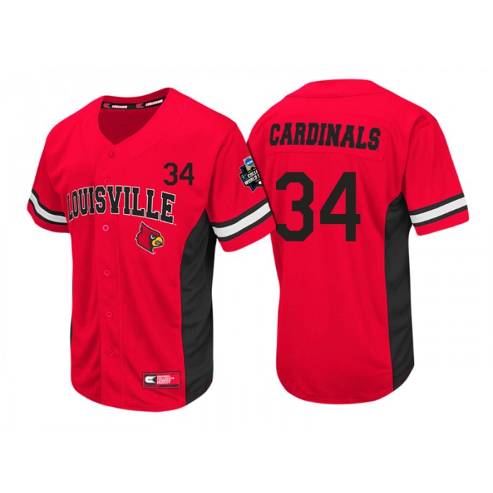 #34 Male Louisville Cardinals Red NCAA 2017 For Men World Series Baseball Jersey