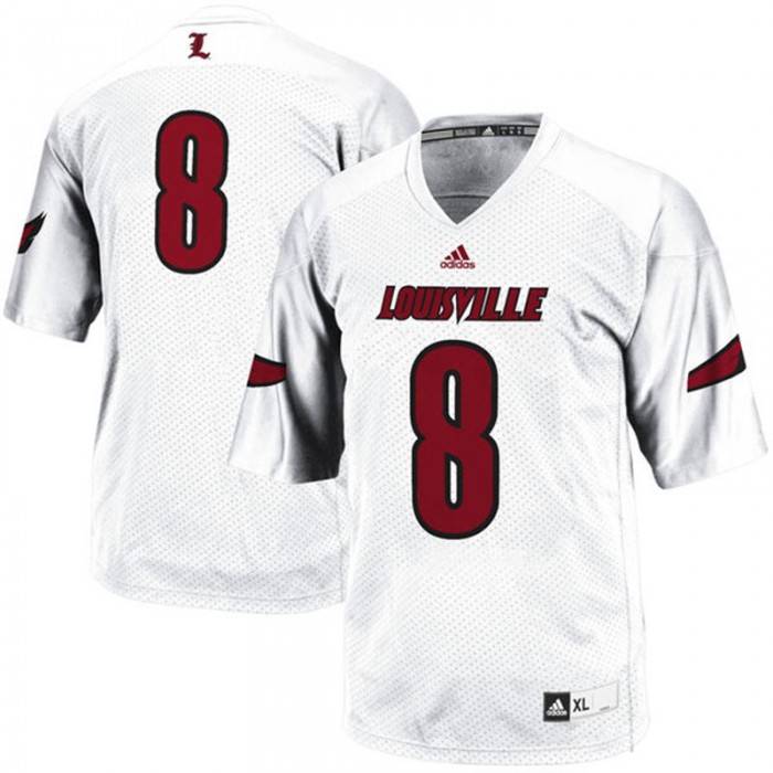 Male Louisville Cardinals #8 White Premier College Football Jersey