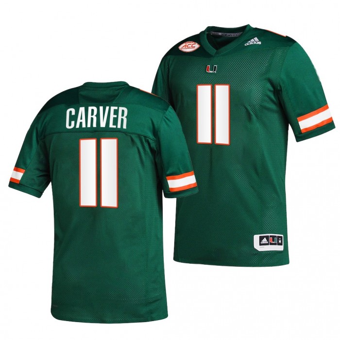 Miami Hurricanes Jackson Carver College Football Jersey #11 Green 2022 Uniform