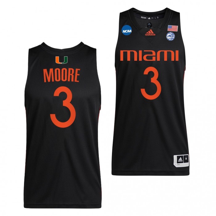 Charlie Moore #3 Miami Hurricanes 2022 NCAA March Madness Sweet 16 Jersey Black