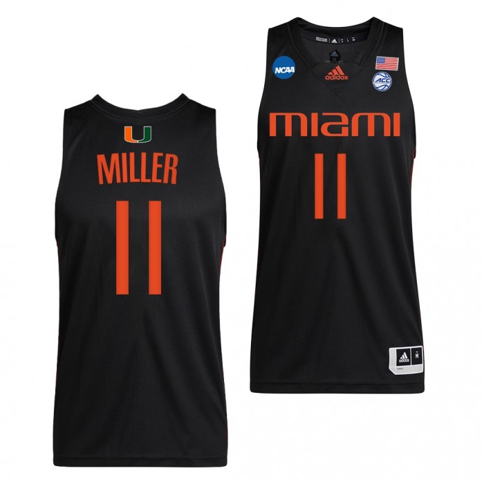 Jordan Miller #11 Miami Hurricanes 2022 NCAA March Madness Sweet 16 Jersey Black