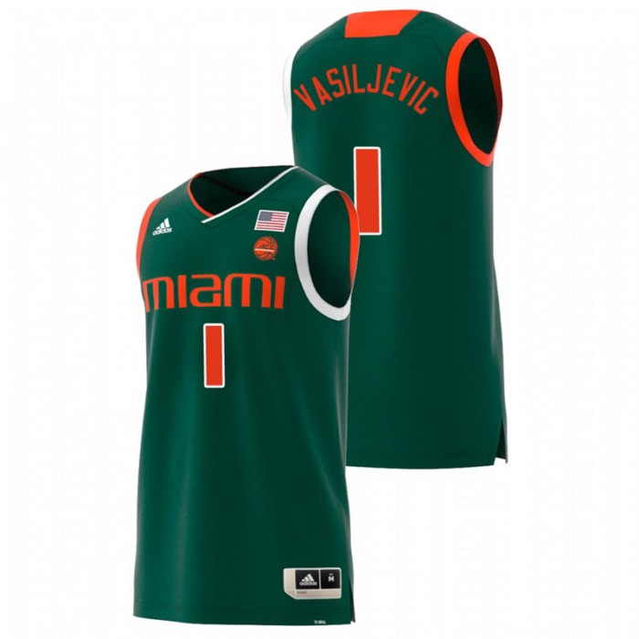 Miami Hurricanes College Basketball Green Dejan Vasiljevic Replica Jersey For Men