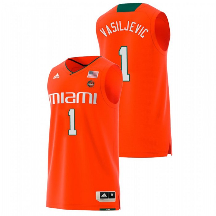 Miami Hurricanes College Basketball Orange Dejan Vasiljevic Replica Jersey For Men