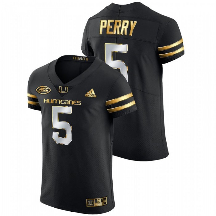 N'Kosi Perry Miami Hurricanes Golden Edition Authentic Black Jersey For Men