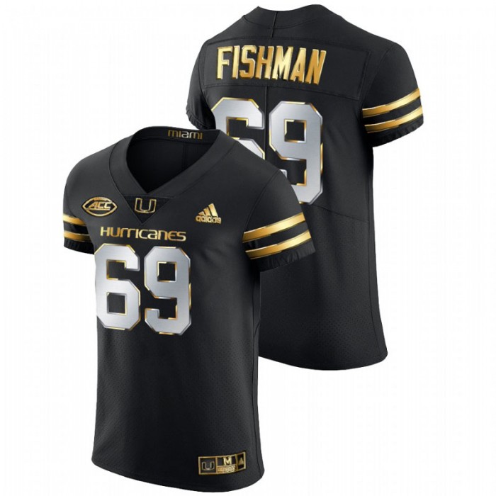 Sam Fishman Miami Hurricanes Golden Edition Authentic Black Jersey For Men