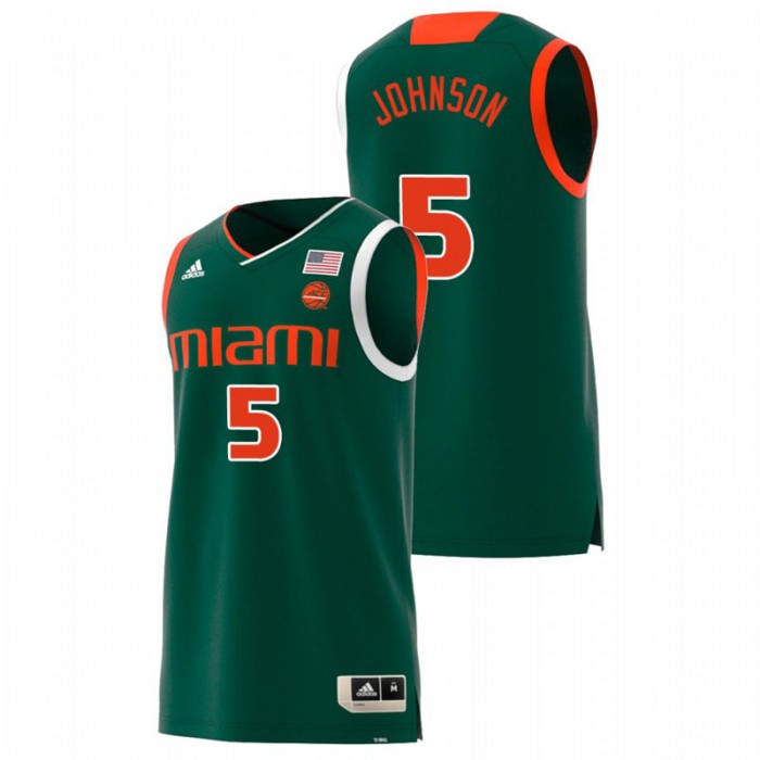 Miami Hurricanes College Basketball Green Zach Johnson Replica Jersey For Men