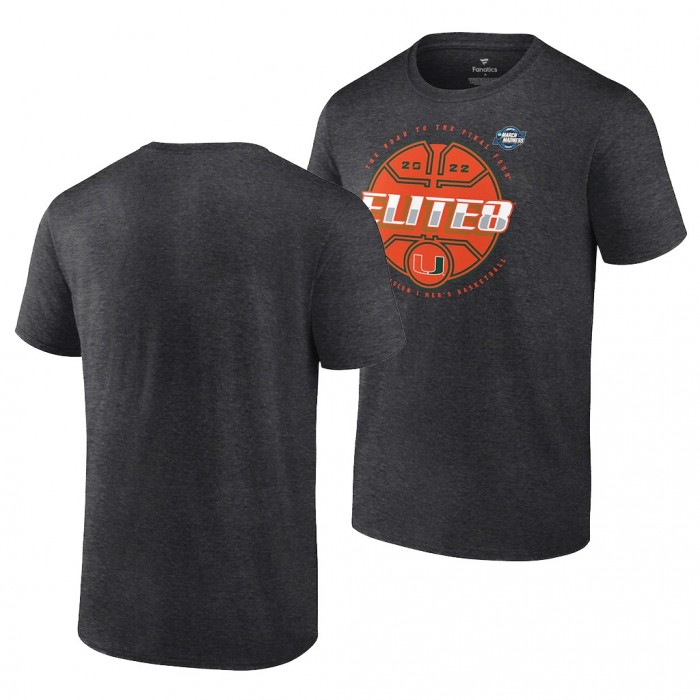 Miami Hurricanes 2022 March Madness Elite Eight Charcoal Basketball Tournament T-Shirt Men
