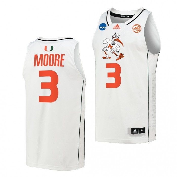 Charlie Moore Miami Hurricanes 2022 NCAA March Madness White Basketball Jersey #3