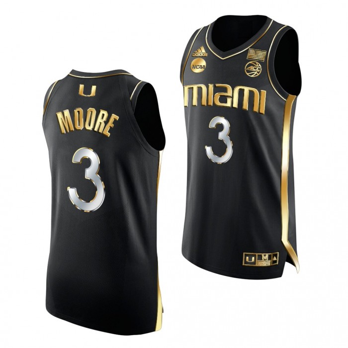 Miami Hurricanes #3 Charlie Moore 2022 NCAA March Madness Black Golden Edition Jersey