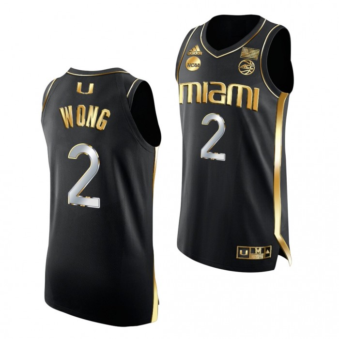 Miami Hurricanes #2 Isaiah Wong 2022 NCAA March Madness Black Golden Edition Jersey