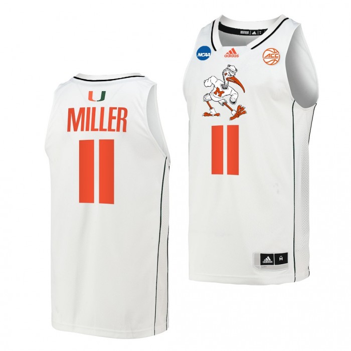 Jordan Miller Miami Hurricanes 2022 NCAA March Madness White Basketball Jersey #11