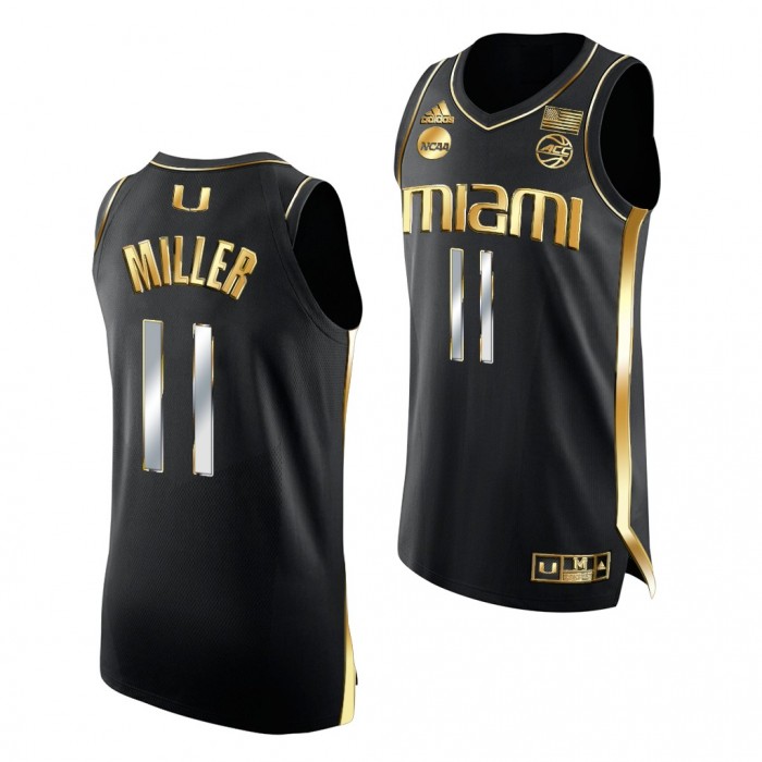Miami Hurricanes #11 Jordan Miller 2022 NCAA March Madness Black Golden Edition Jersey