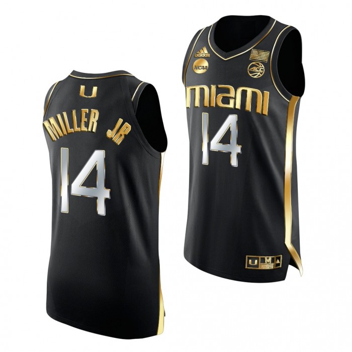 Miami Hurricanes #14 Rodney Miller Jr. 2022 NCAA March Madness Black Golden Edition Jersey