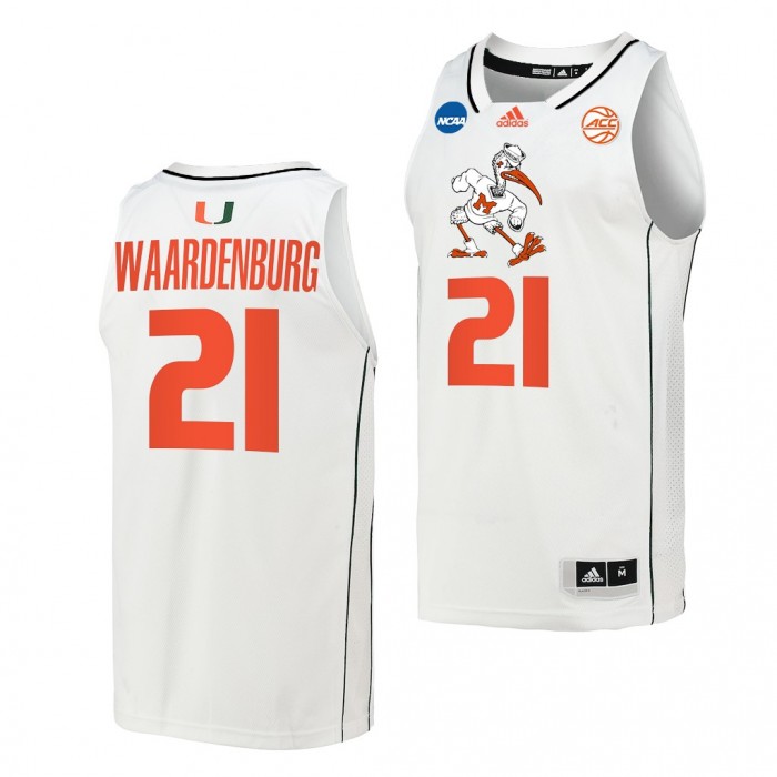 Sam Waardenburg Miami Hurricanes 2022 NCAA March Madness White Basketball Jersey #21