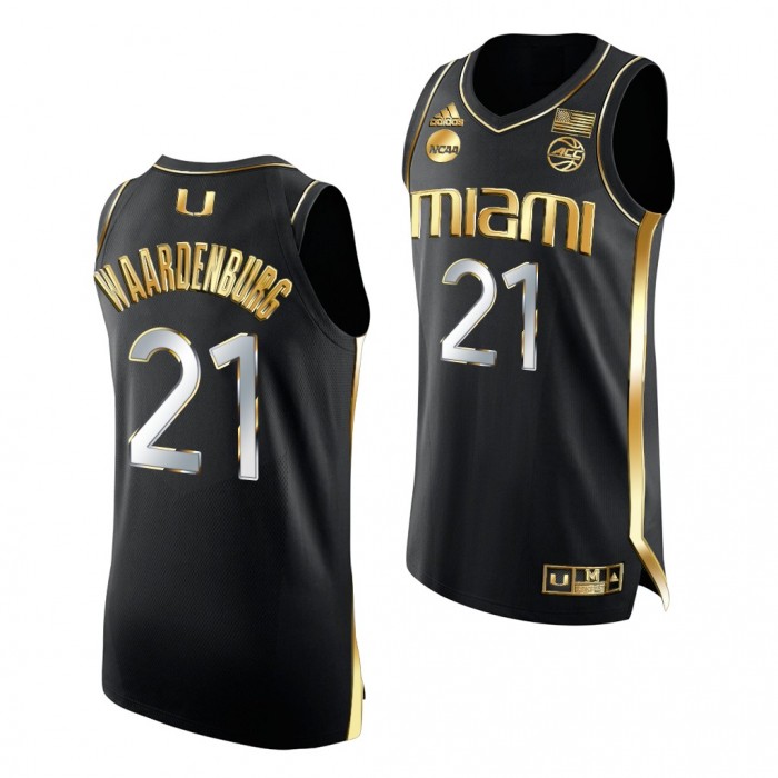 Miami Hurricanes #21 Sam Waardenburg 2022 NCAA March Madness Black Golden Edition Jersey