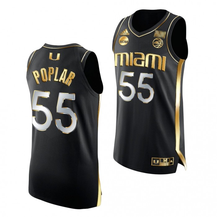 Miami Hurricanes #55 Wooga Poplar 2022 NCAA March Madness Black Golden Edition Jersey