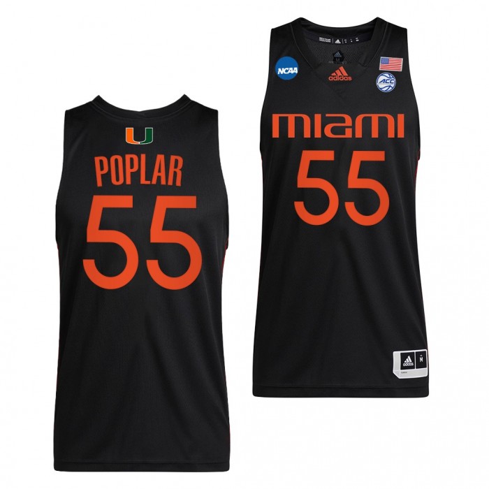 Wooga Poplar #55 Miami Hurricanes 2022 NCAA March Madness Sweet 16 Jersey Black