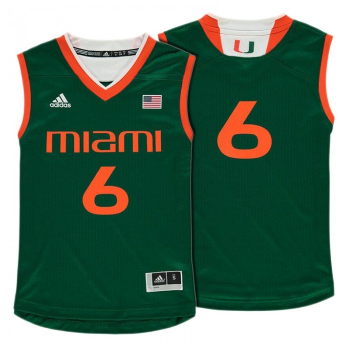 Youth Miami Hurricanes #6 Green Basketball Performance Jersey