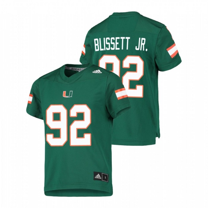 Miami Hurricanes Jason Blissett Jr. College Football Replica Jersey Youth Green