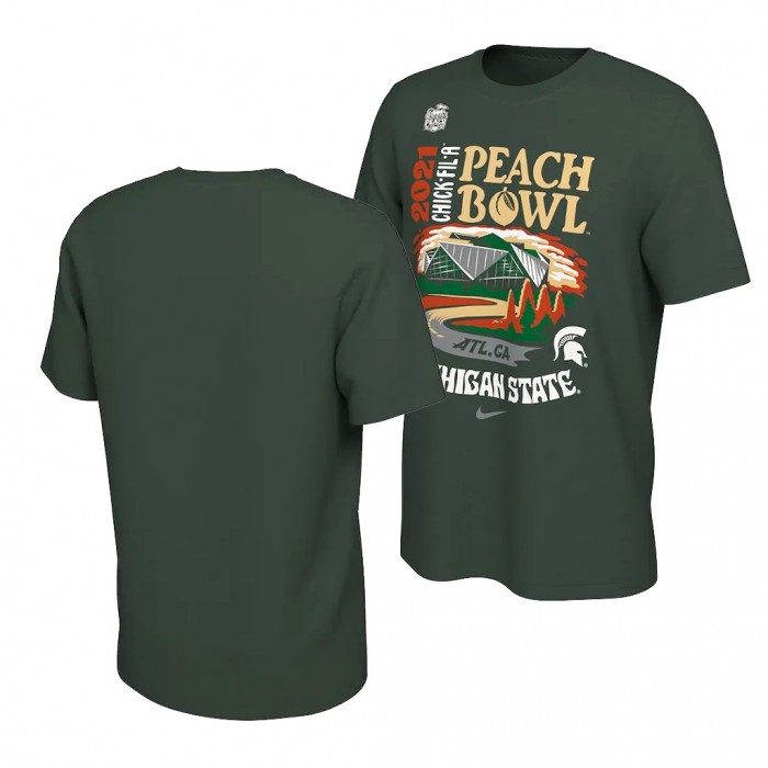 Michigan State Spartans Green 2021 Peach Bowl Illustrated T-Shirt Men