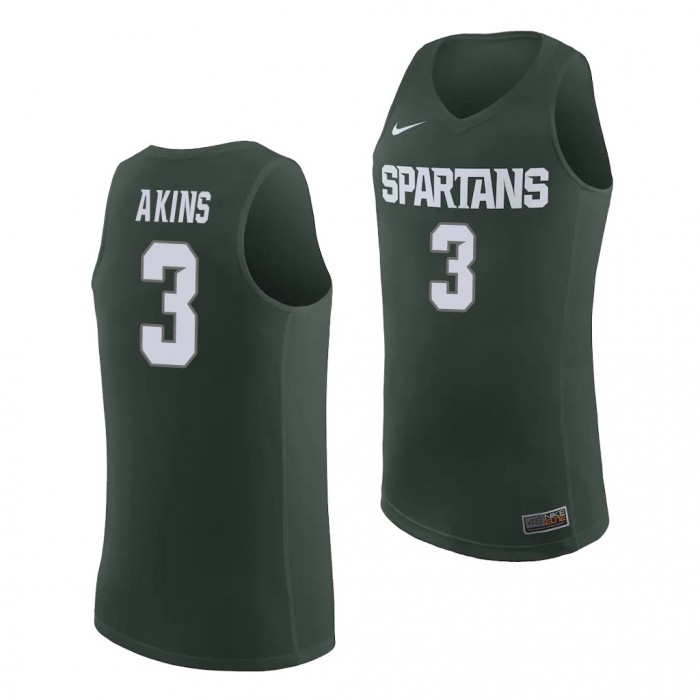 Michigan State Spartans Jaden Akins #3 Green Basketball Jersey Replica Shirt