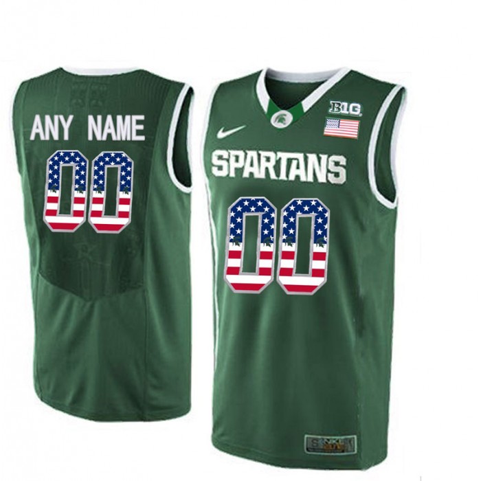 Male Michigan State Spartans #00 Green College Basketball US Flag Fashion Customized Jersey
