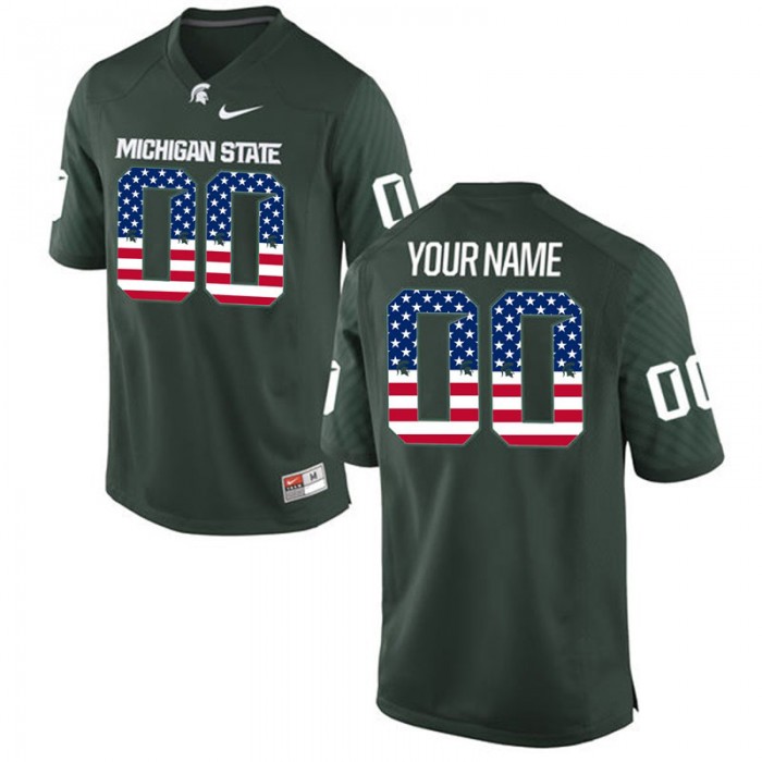Male Michigan State Spartans #00 Green Custom College Football Limited Jersey US Flag Fashion