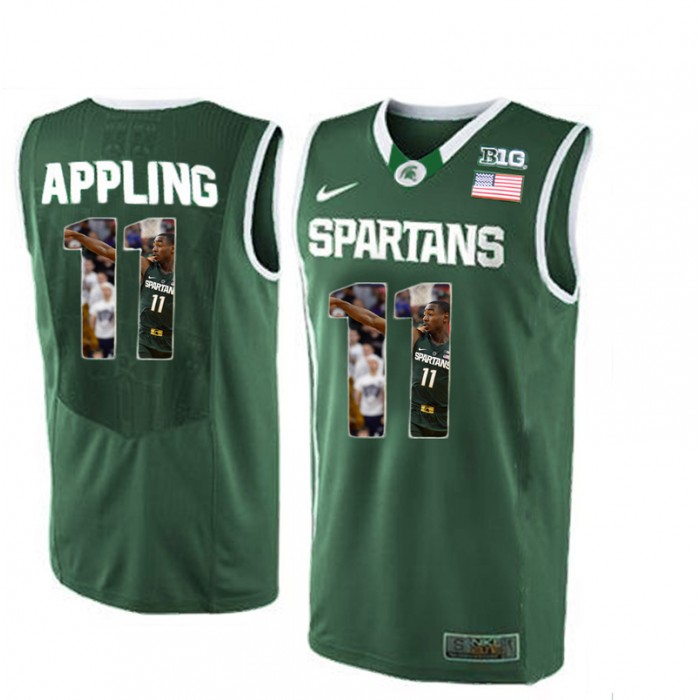Male Michigan State Spartans Keith Appling Dark Green Basketball Jersey With Player Pictorial Big 12