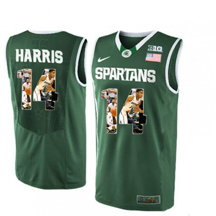 Male Michigan State Spartans Gary Harris Dark Green Basketball Jersey With Player Pictorial Big 12