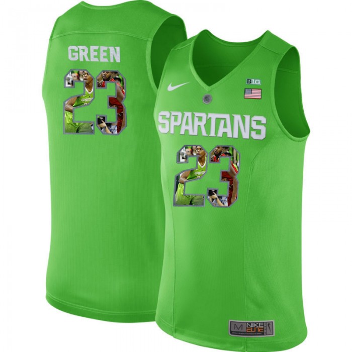 Male Michigan State Spartans Draymond Green Apple Green Basketball Jersey With Player Pictorial Big 12
