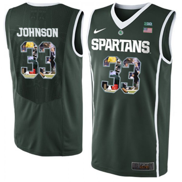 Male Michigan State Spartans Magic Johnson Dark Green Basketball Jersey With Player Pictorial Big 12