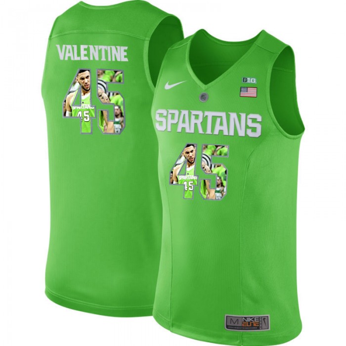 Male Michigan State Spartans Denzel Valentine Apple Green Basketball Jersey With Player Pictorial Big 12