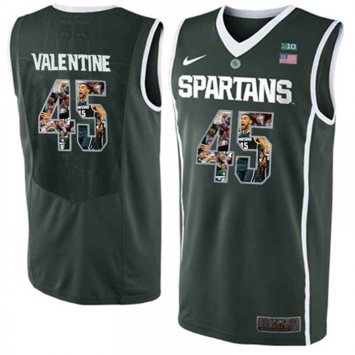 Male Michigan State Spartans Denzel Valentine Dark Green Basketball Jersey With Player Pictorial Big 12
