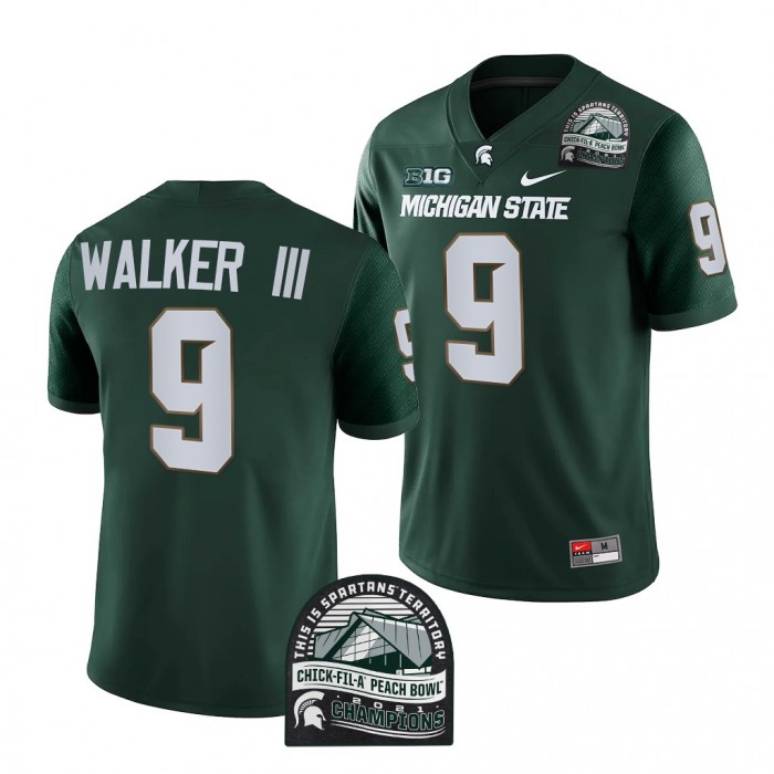 Michigan State Spartans 2021 Peach Bowl Champions Kenneth Walker III Jersey Green