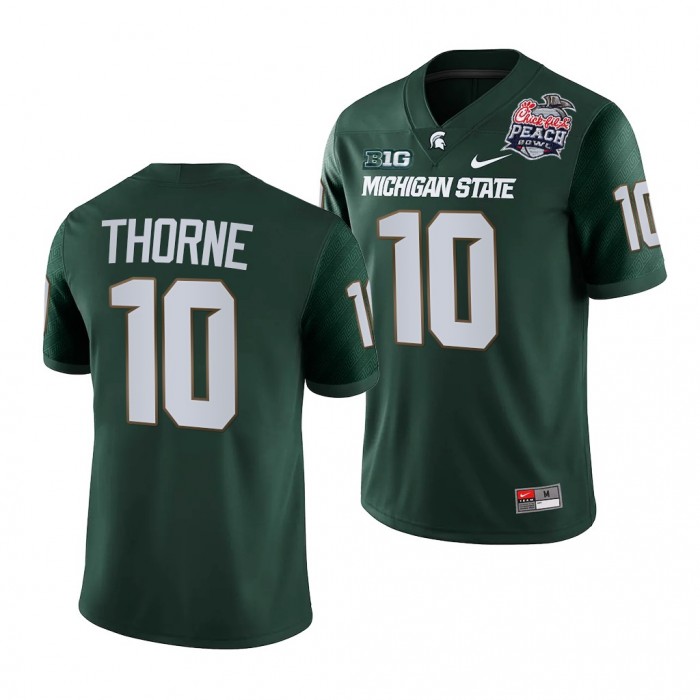 Michigan State Spartans Payton Thorne 2021 Peach Bowl Jersey #10 Green College Football Playoff Uniform