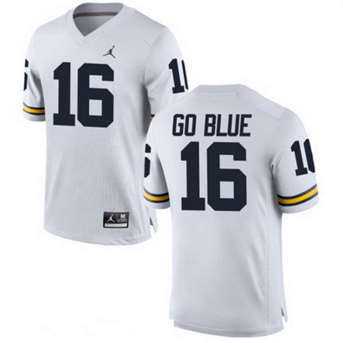 Male Michigan Wolverines GO BLUE White NCAA Alumni Football Game Jersey