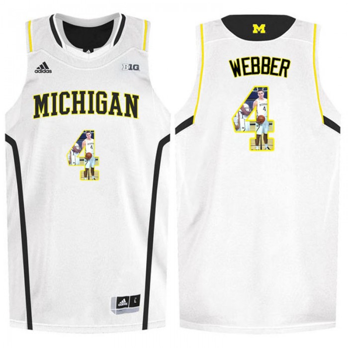 Male Chirs Webber Michigan Wolverines White NCAA Player Pictorial Tank Top Basketball Jersey