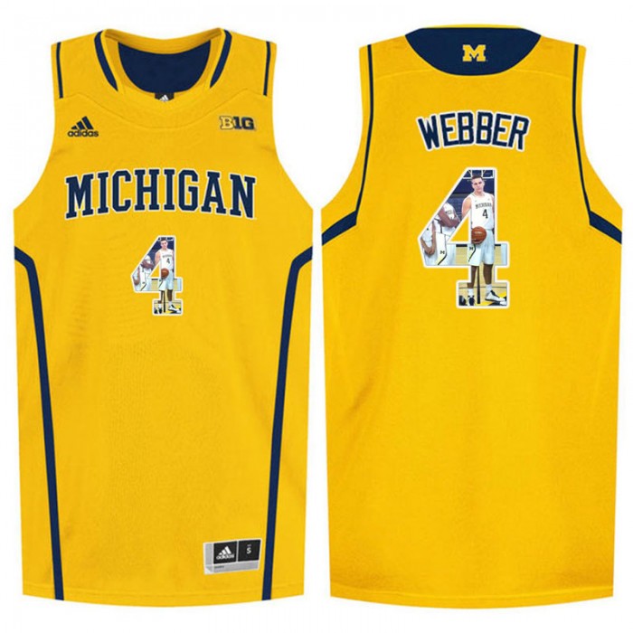 Male Chirs Webber Michigan Wolverines Yellow NCAA Player Pictorial Tank Top Basketball Jersey