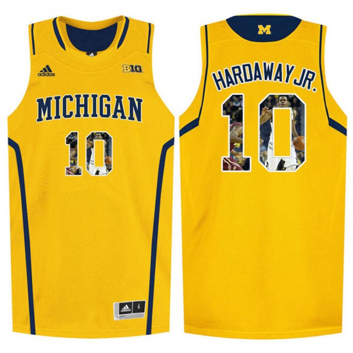 Male Tim Hardaway Jr Michigan Wolverines Yellow NCAA Player Pictorial Tank Top Basketball Jersey