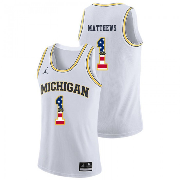 Michigan Wolverines College Basketball Jordan Brand White Charles Matthews USA Flag Jersey
