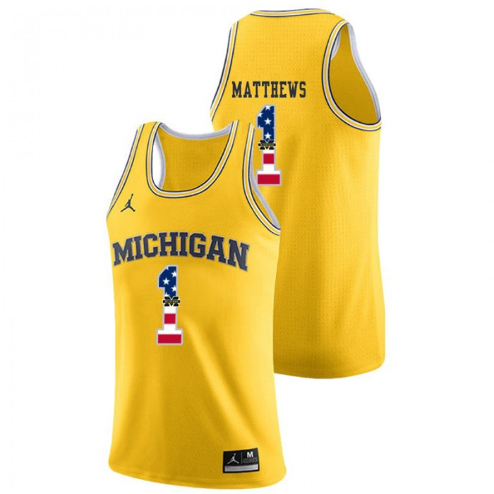 Michigan Wolverines College Basketball Jordan Brand Yellow Charles Matthews USA Flag Jersey