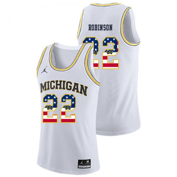 Michigan Wolverines College Basketball Jordan Brand White Duncan Robinson USA Flag Jersey