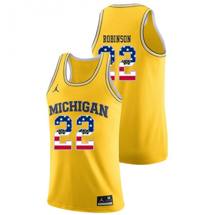 Michigan Wolverines College Basketball Jordan Brand Yellow Duncan Robinson USA Flag Jersey