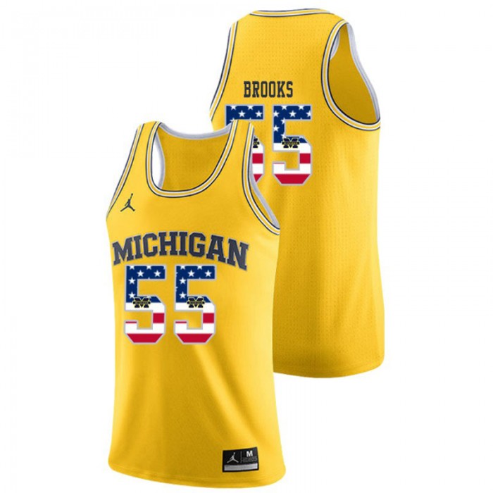 Michigan Wolverines College Basketball Jordan Brand Yellow Eli Brooks USA Flag Jersey