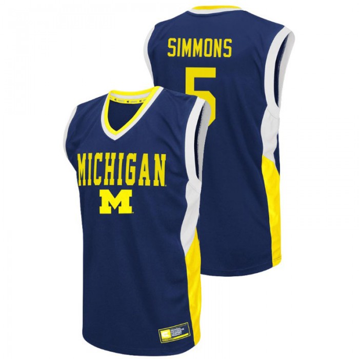 Michigan Wolverines College Basketball Blue Jaaron Simmons Fadeaway Jersey