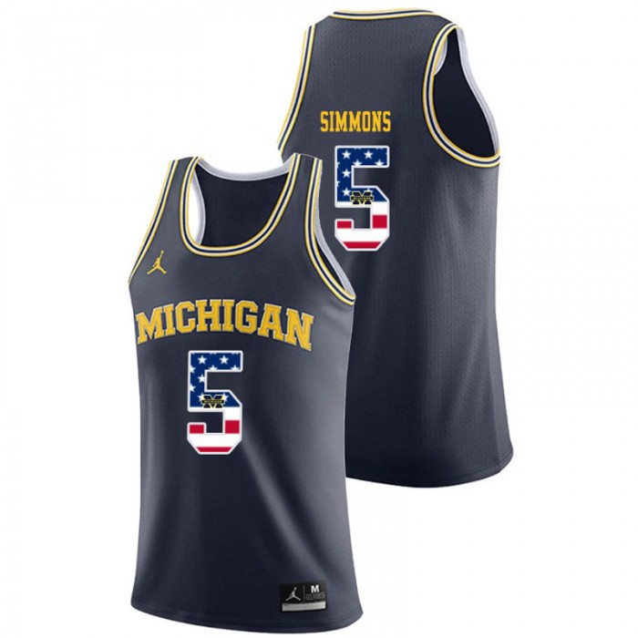 Michigan Wolverines College Basketball Jordan Brand Navy Jaaron Simmons USA Flag Jersey