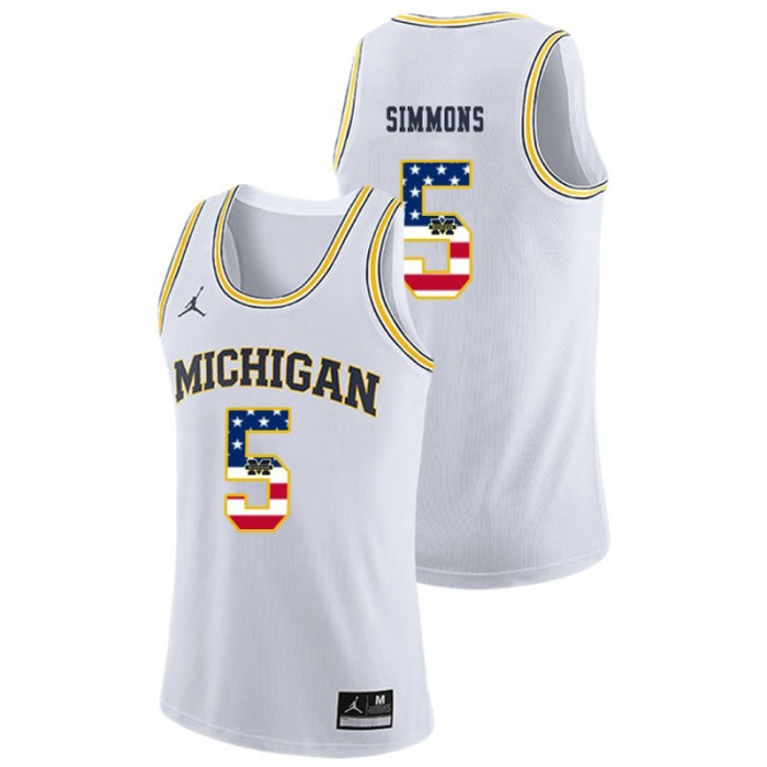 Michigan Wolverines College Basketball Jordan Brand White Jaaron Simmons USA Flag Jersey