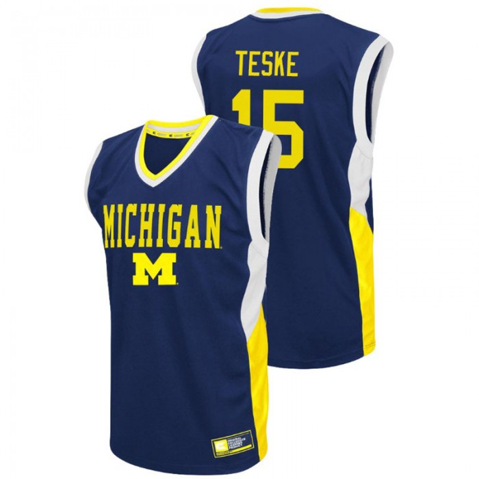 Michigan Wolverines College Basketball Blue Jon Teske Fadeaway Jersey