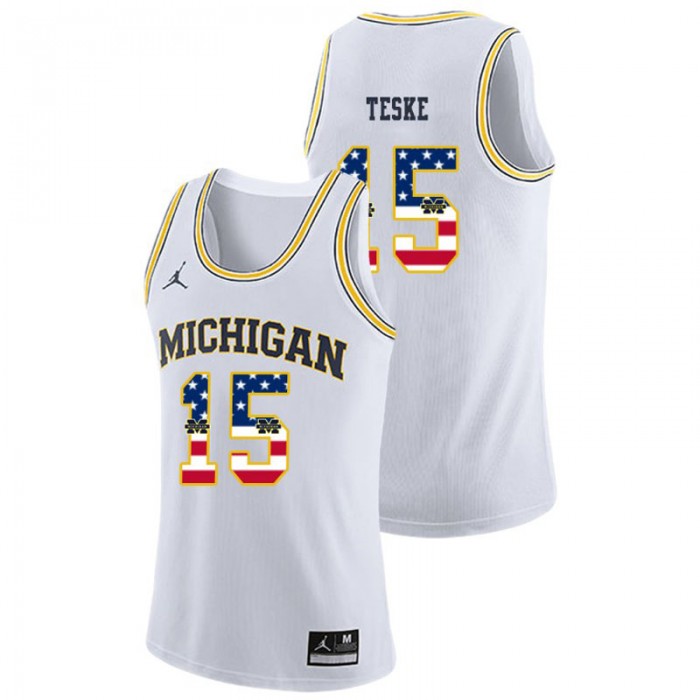 Michigan Wolverines College Basketball Jordan Brand White Jon Teske USA Flag Jersey