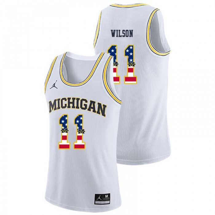 Michigan Wolverines College Basketball Jordan Brand White Luke Wilson USA Flag Jersey